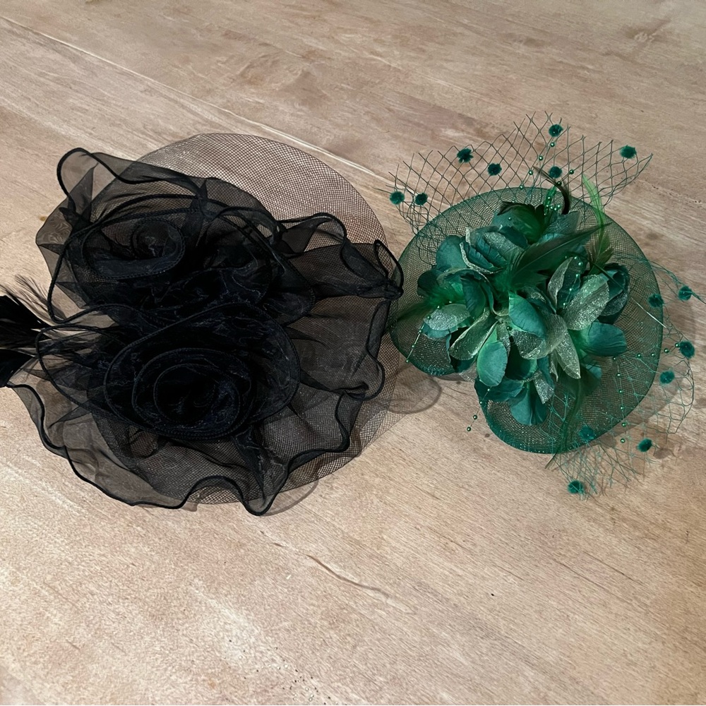 Elegant Black and Green Fascinator Set